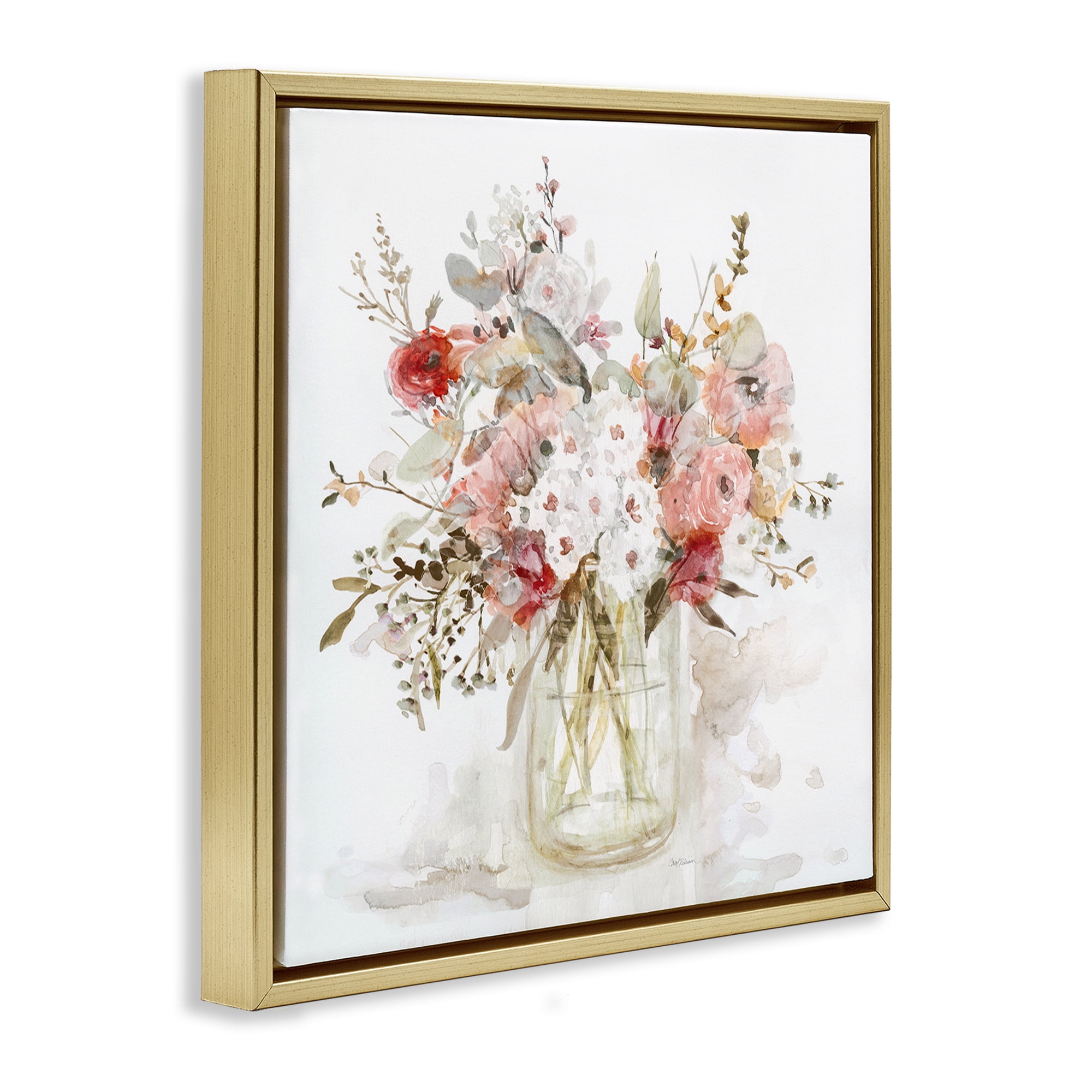 Stupell Industries Soft Blush Botanical Bouquet Gold Framed Floater Canvas Wall Art, design by Carol Robinson