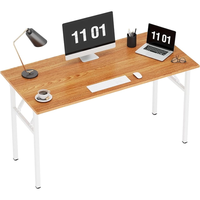 Folding Computer Desk Foldable Work Desk Table Writing Desk Folding Home Office Desk No to Assemble Teak&