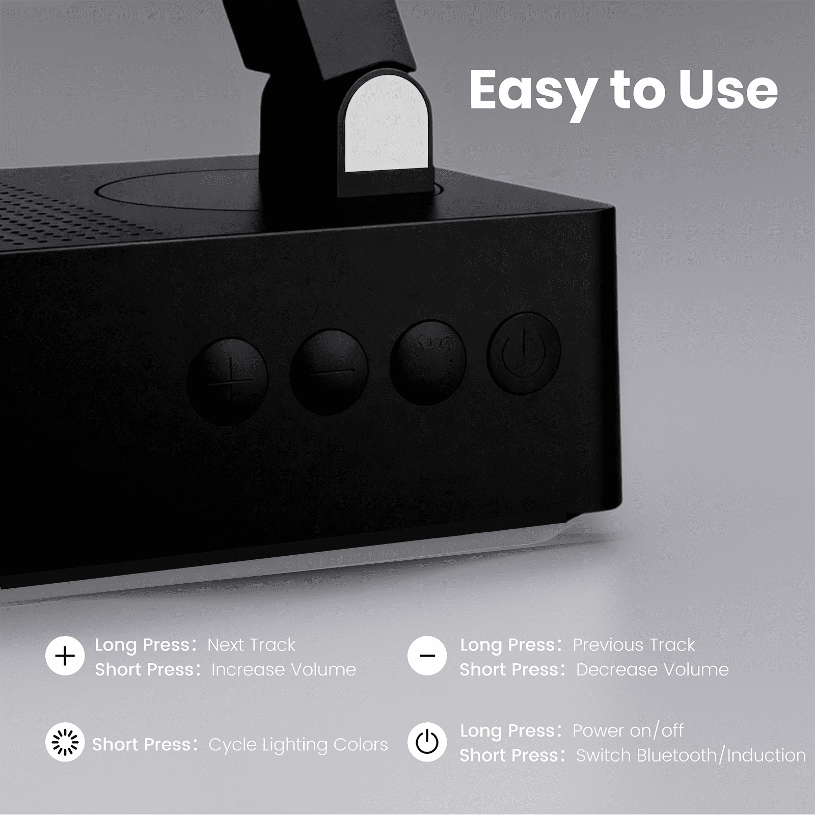 Wireless Induction Audio Bluetooth Speaker, Cell Phone Stand with Wireless Bluetooth Speaker, Unique Gifts for Men/Women, Adjustable Phone Holder with Colorful Ambient Light for iPhone/iPad