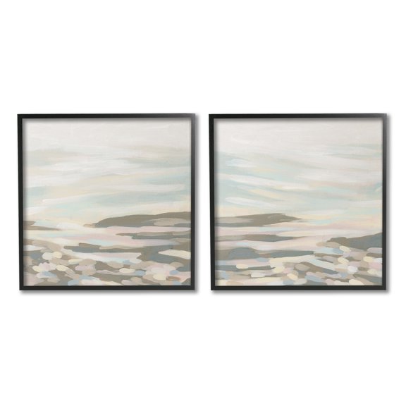 Stupell Industries Brushed Desert Landscape Abstract Painting Black Framed Art Print Wall Art, 17 x 17, Set of 2