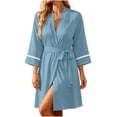 thumbnail image 3 of AnuYalue Bathrobe for Women Trendy V Neck Soft Nightgown 3/4 Sleeve Sleepwear Quick Dry Robes Home Wear, 3 of 8