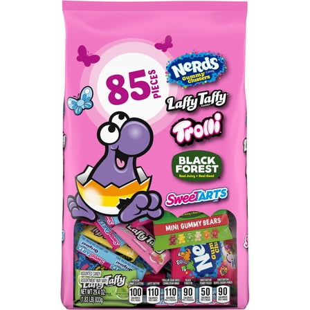 Nerds, Laffy Taffy, Trolli, Black Forest, and SweeTARTS, Easter Fruity Chewy Variety Bag, 85 Pieces, 29.4 Ounces, Mixed Bag