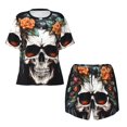 thumbnail image 2 of Yiaed Flower Horn Skull Print Short Sleeve Pajama Sets for Women Casual Crew Neck 2 Piece Lounge Sets Women's Short-Sleeved Pajama-3X-Large, 2 of 5