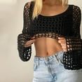 thumbnail image 2 of Women Mesh Crochet Crop Top Long Sleeve Hollow Out Cropped Knit Sweater Bikini Beach See Through Cover Ups, 2 of 23