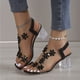 thumbnail image 1 of Sandalias De Tacón De Bloque Con Diamantes De Imitación De Flores Para Mujer, Tacones Altos Con Correa Elástica Y Punta Abierta Cuadrada A La Moda, Sandalias Versátiles, 1 of 4