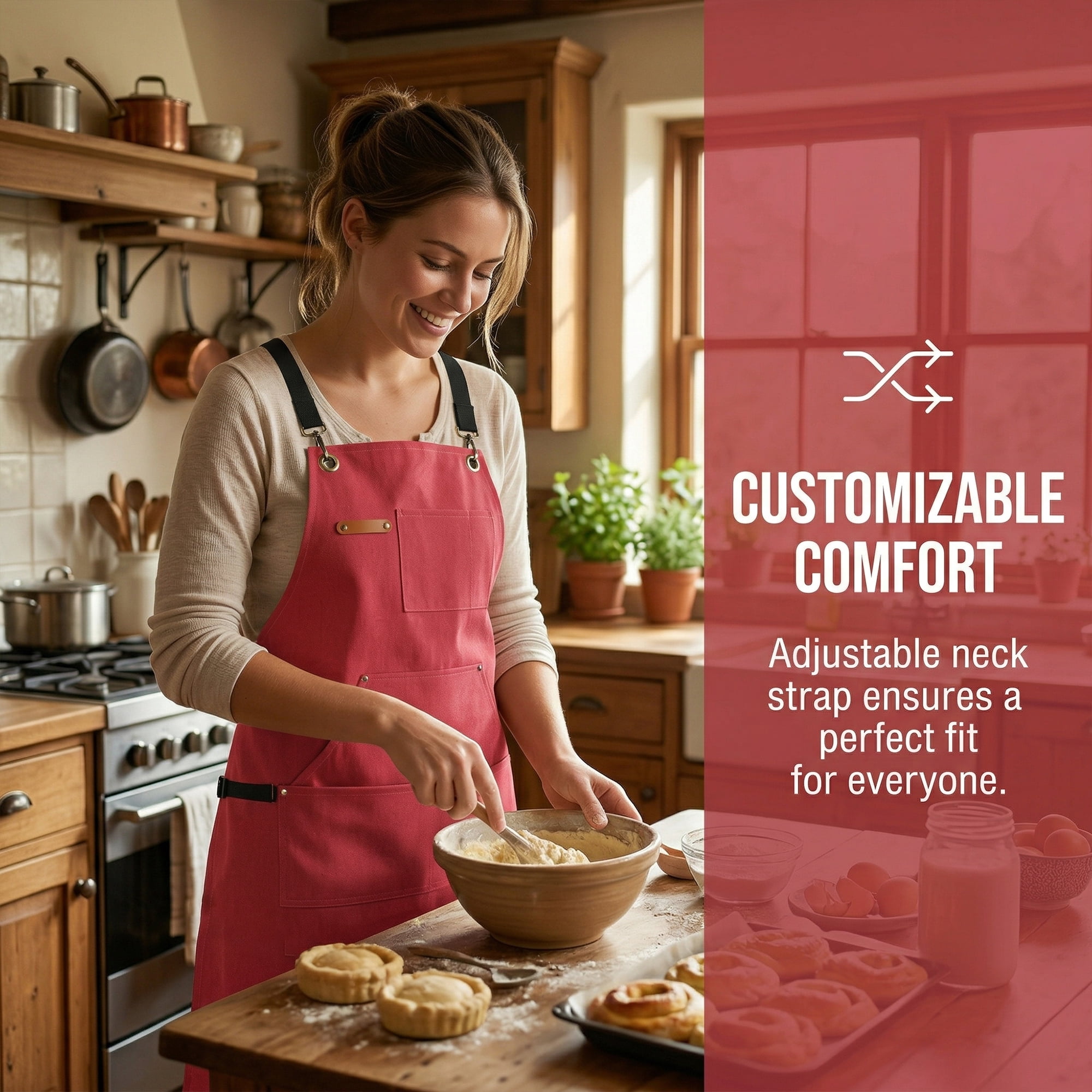 Unique Bargains Adjustable Waterproof Kitchen Apron with Pockets Durable Polyester Red