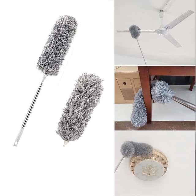 Plumero telescópico para techos altos y cubiertas | Cepillo para polvo de microfibra extensible 30-100" | Cabezal flexible de 90° | Lavable Reutilizable Extraíble | Muebles, ventilador, coche