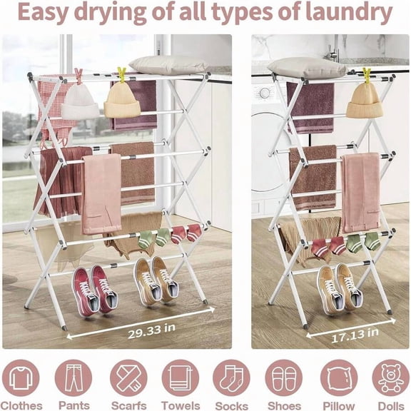Heavy‑Duty Stainless Steel Floor‑To‑Ceiling Drying Rack, Expandable Foldable 3‑Layer Laundry Air Drying Towel Rack, Space‑Saving Clothes Hanger for Indoor & Outdoor Use