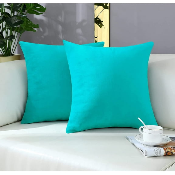 Comfy Turquoise Throw Pillow Covers Decorative Square Thick Super Soft Cushion Cases Home Decor for Sofa Couch, Set of 2, 18 x 18 Inch