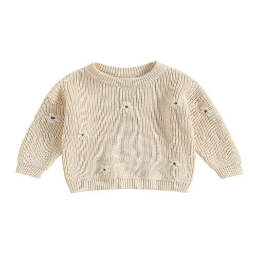 Boiiwant Infant Baby Girls Sweaters Long Sleeve Crew Neck Flower Print Loose Knitted Pullovers 3 6 9 12 18 24 Months Newborn Fall Winter Warm Clothes