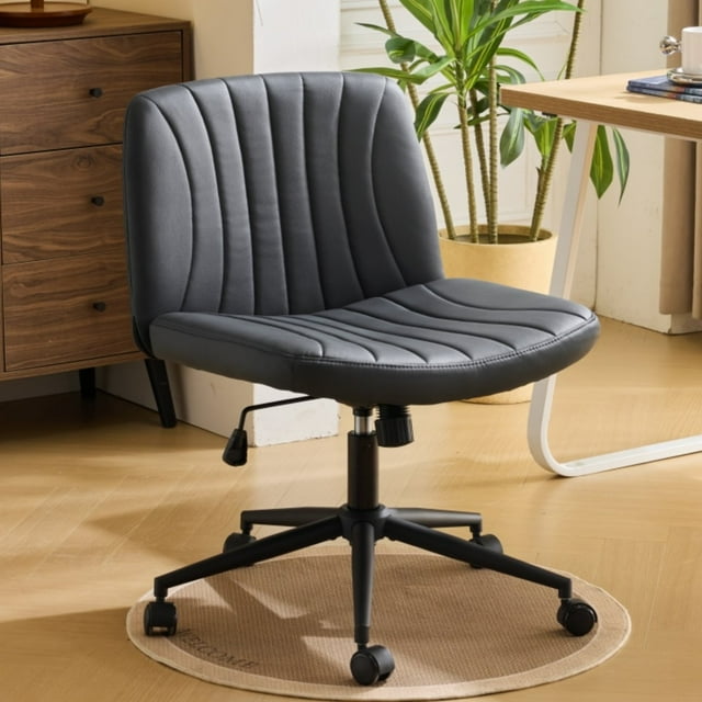 Ktaxon Chaise de Bureau Réglable, Chaise de Bureau Pivotante, Conception Sans Accoudoirs, Réglage Pneumatique de la Hauteur, Rotation à 360 Degrés, Idéale pour le Bureau à Domicile Cuir Patte de Chat Noir