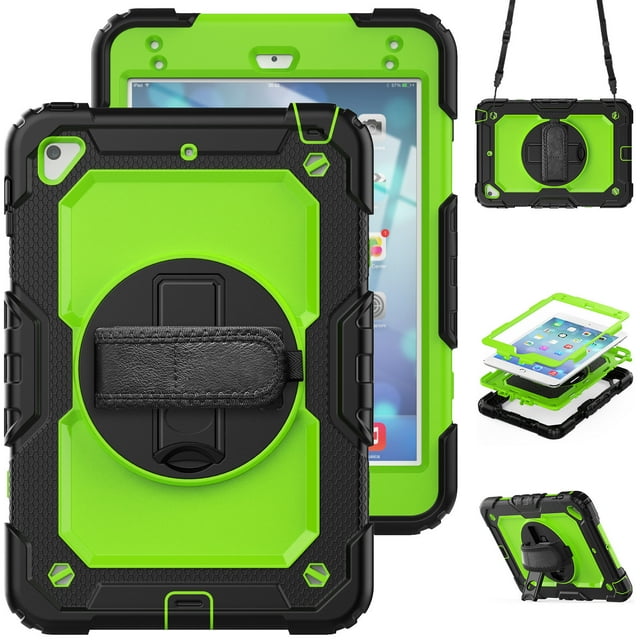 Case for iPad Mini 5 2019/Mini 4 2015 (5th/4th Generation 7.9 inch) with Screen Protector, 360 Degree Rotating Kickstand Hand Strap Shockproof Cover with Shoulder Strap, Lime PC