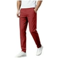 thumbnail image 3 of DDAPJ pyju Mens Twill Golf Pants Slim Fit Dress Pants Elastic Waist Tapered Work Trousers with Pockets Wine XXL, 3 of 9