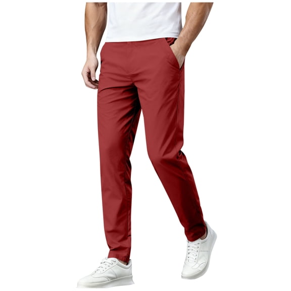 Havenre Mens Casual Chino Pants Button Elastic Waist Lightweight Stretch Golf Pants Classic-Fit Business Dress Tapered Work Trousers with Pockets Wine XXL