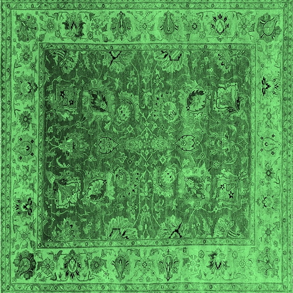 Ahgly Company Indoor Square Oriental Emerald Green Traditional Area Rugs, 4' Square