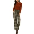 thumbnail image 2 of INSPIRE CHIC Women's Plaid Elastic Waist Button Zipper Straight Leg Long Pants XL Army Green, 2 of 6