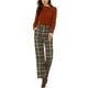 thumbnail image 2 of Pantalones largos rectos de cintura elástica con botones y cremallera de cuadros para mujer Inspire Chic en verde militar, 2 of 6