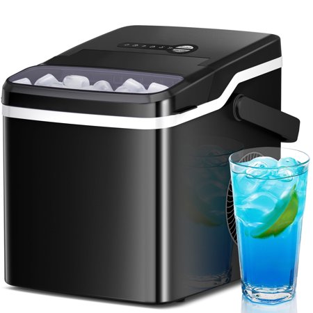 KISSAIR Countertop Ice Maker, 2 Sizes of Bullet Ice Cubes, Machine with Handle and Ice Scoop, Auto-Cleaning, for Home/Kitchen/Office, Black