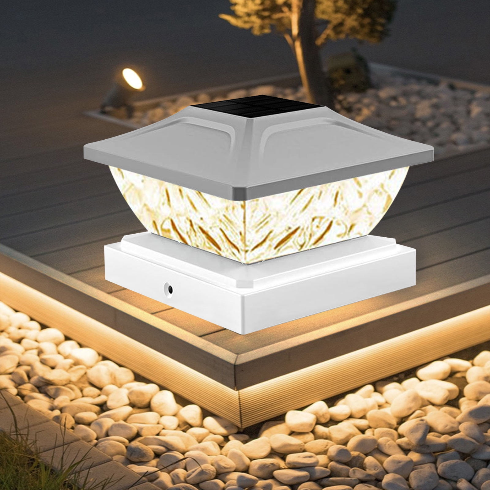 Weloille Outdoor Solar Post Light Modern LED Fence Deck Cap Light Solar Pillar Column Lamp for Flat Surface Patio Garden Decoration