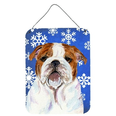 Bulldog English Winter Snowflakes Holiday Wall or Door Hanging Prints