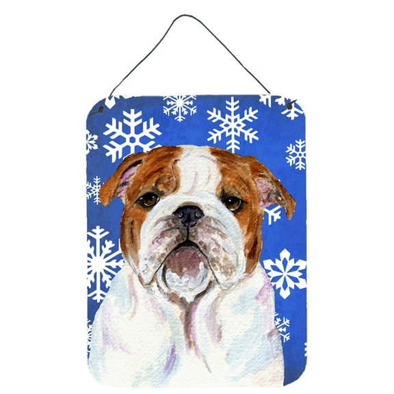 Bulldog English Winter Snowflakes Holiday Wall or Door Hanging Prints