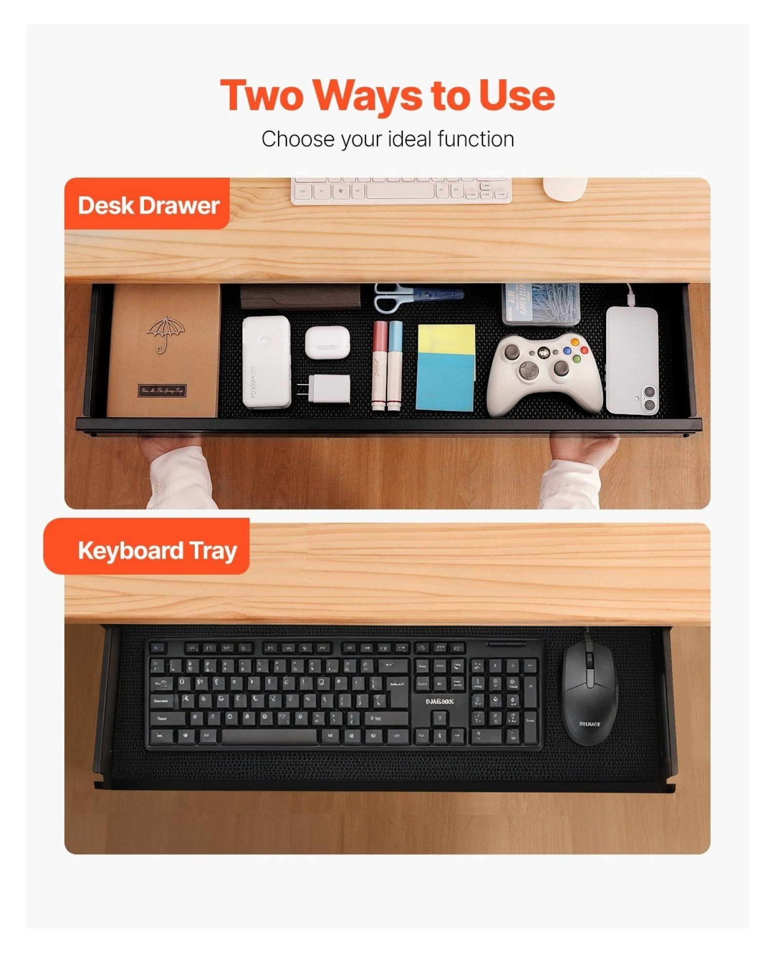 Under Desk Drawer Organizer 33 inch - Slide Out Storage Tray for Home Office, Keyboard Tray, Steel Construction, Smooth Sliding, Legroom Space Saver
