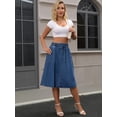 thumbnail image 7 of DARING DIVA Women's Denim A-Line Flare Midi Jean Skirt with Pockets Small Blue, 7 of 7