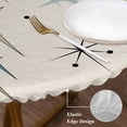thumbnail image 3 of Green Beige Diamond Round Tablecloth, Fitted Table Cover with Elastic for 36"-44" Round Tables, Modern Geometric Middle Century Table Cloth Outdoor Indoor Dinning Party Waterproof Tablecloths, 3 of 7