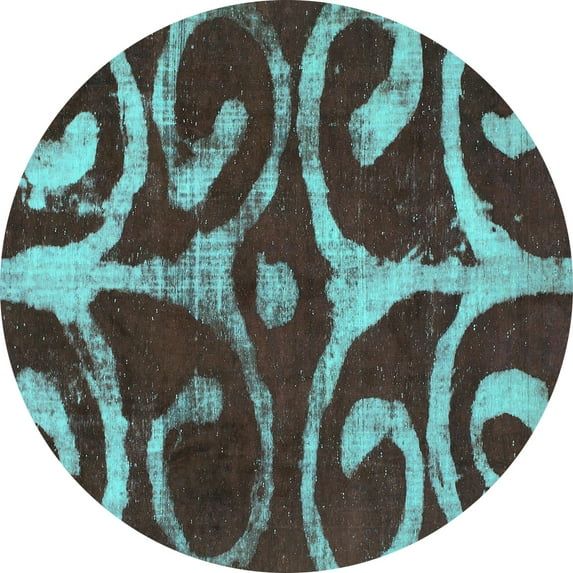 Ahgly Company Indoor Round Abstract Turquoise Blue Modern Area Rugs, 3' Round