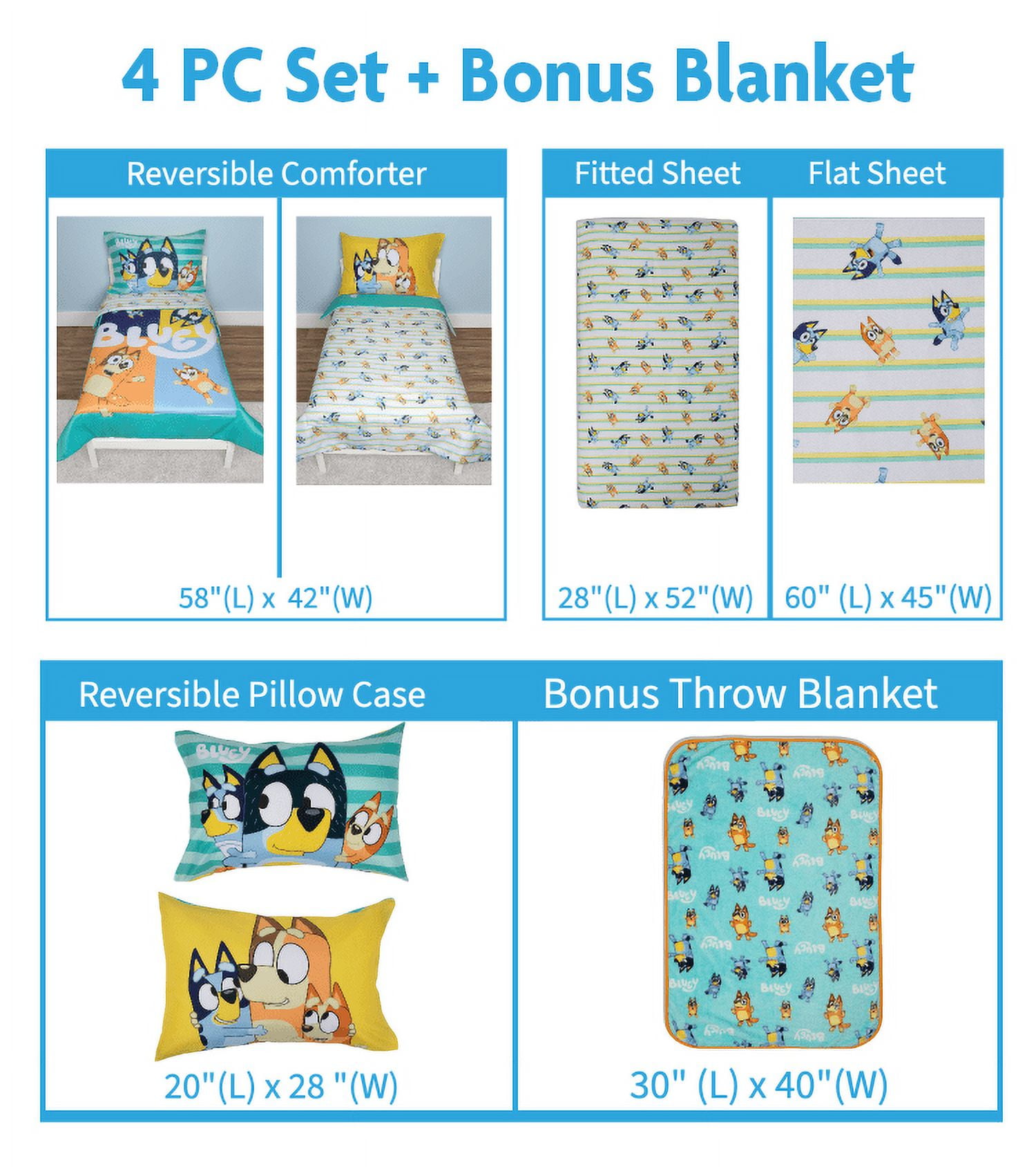 Bluey 5-Piece Toddler Bedding Set & Blanket, Blue, Unisex