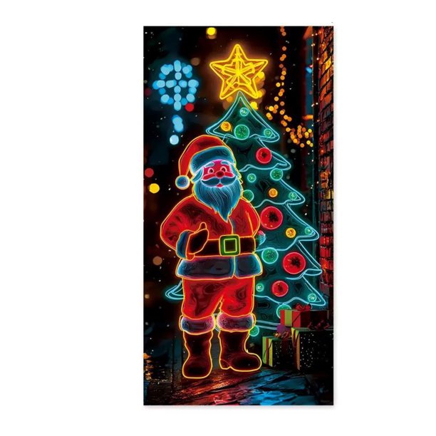 Portada de Puerta de Navidad de Color Fluorescente, Cover de Navidad con Santa y Árbol, Para Noche, Cover de Navidad con Luces, Cover de Navidad para Exterior, Cover de Navidad con Figuras de