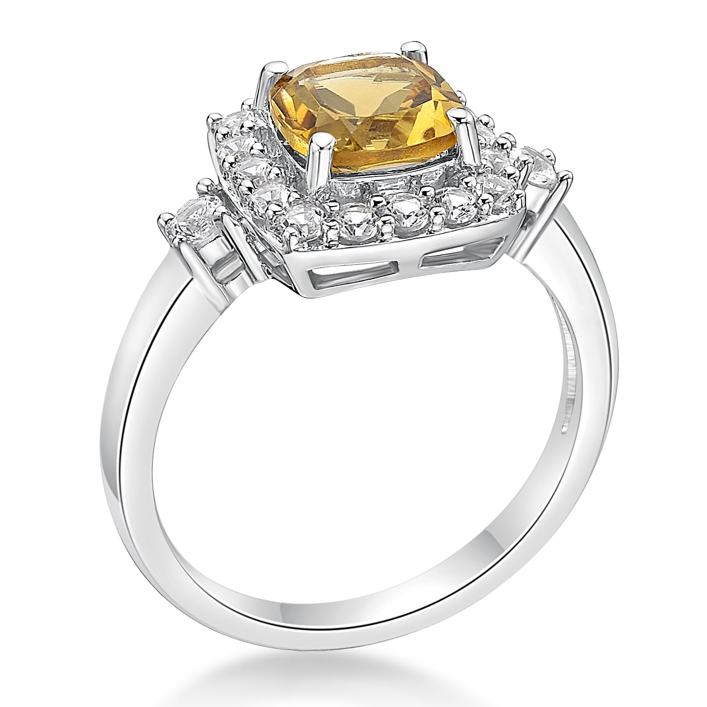 Jay Heart Designs 925 Sterling Silver Citrine and Created White Sapphire Ring
