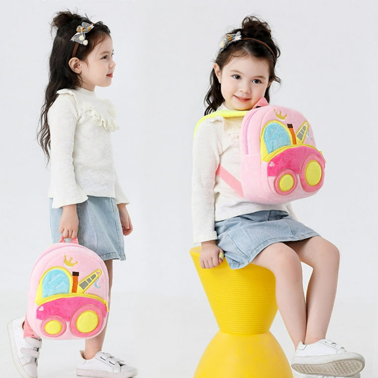 TureClos 2 4 Years Old Preschool Children Cute School Bag Cartoon Engineering Vehicle Excavator Dump Truck Cartoon Plush Backpack Girl Boy Children