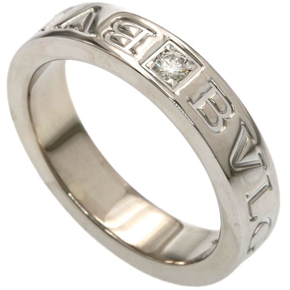 Pre-Owned Bulgari Double Logo 1P Diamond Ring, 18K White Gold, Women's BVLGARI