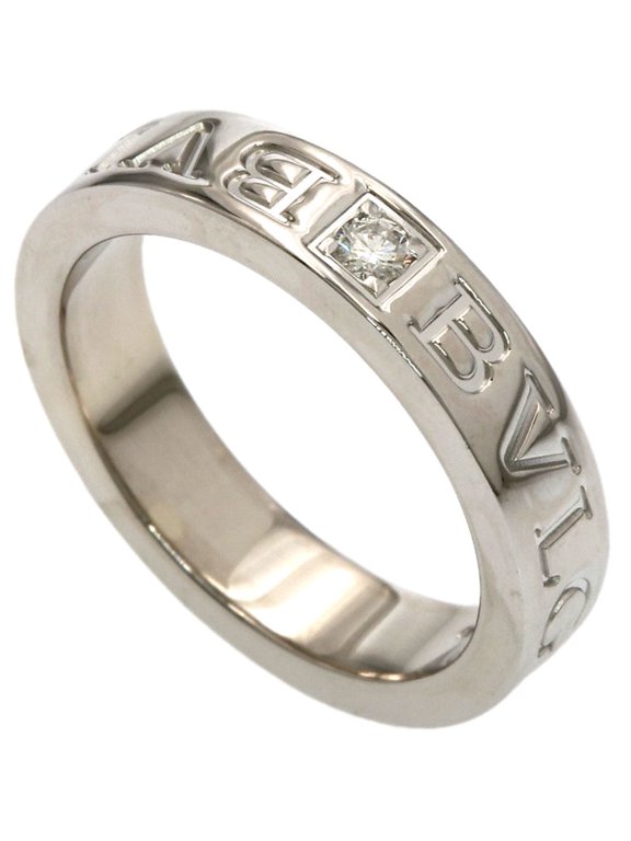 Pre-Owned Bulgari Double Logo 1P Diamond Ring, 18K White Gold, Women's BVLGARI