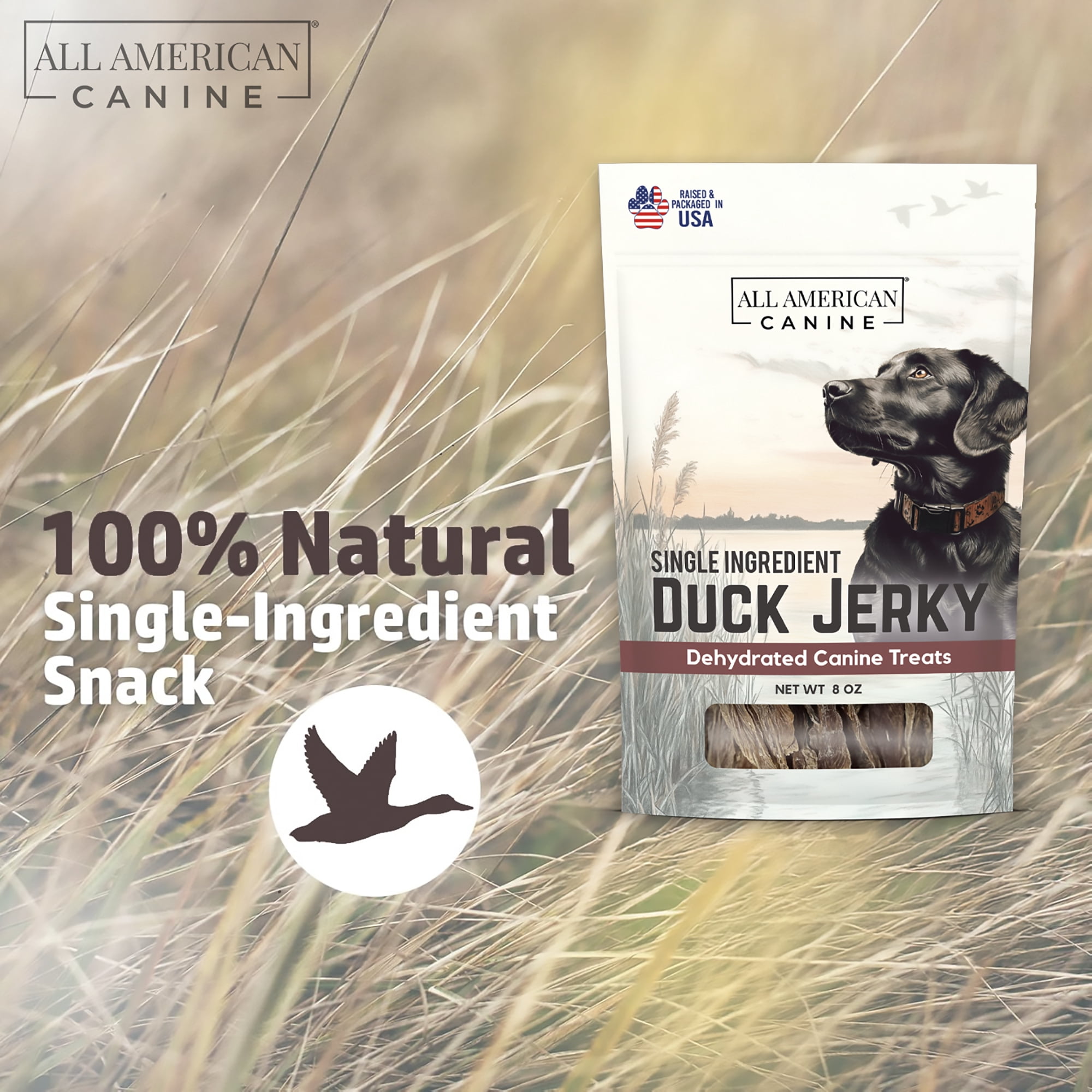 All American Canine Duck Jerky for Dogs, 8 oz Bag