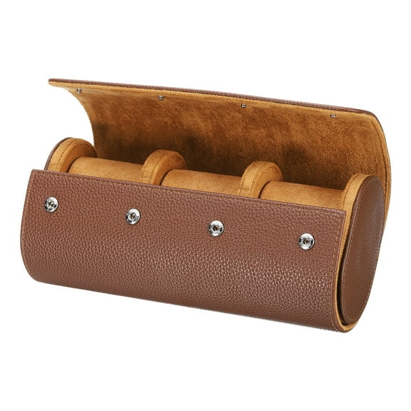 Uxcell Watch Roll Travel Case 3 Slots Portable Leather Watch Cases for Men, Textured Brown