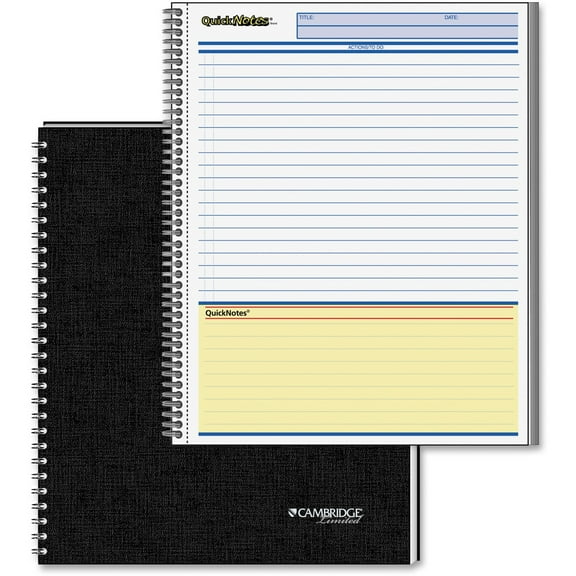 Wirebound Guided Quicknotes Notebook, 1 Subject, List-Management Format, Dark Gray Cover, 11 X 8.5, 80 Sheets | Bundle of 5 Each