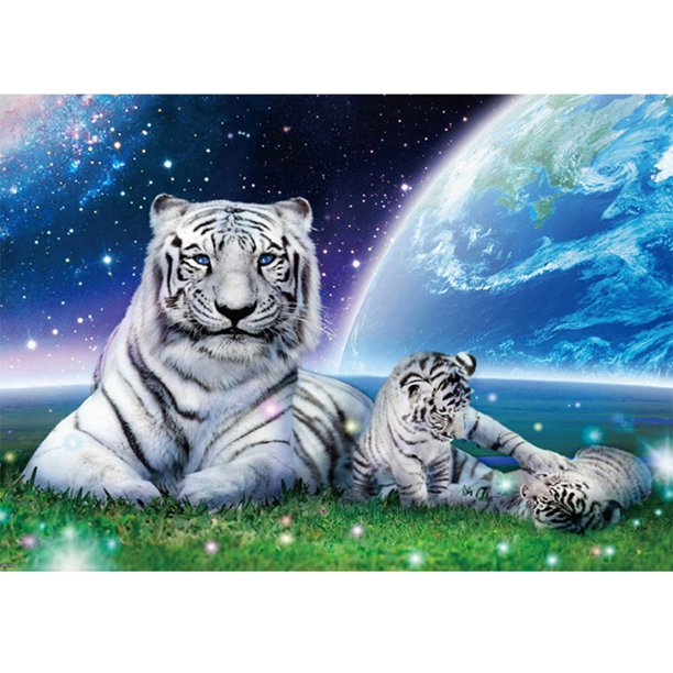 Kit de pintura de diamantes (DE5968) tigre madre niño imagen de diamantes de imitación de resina redonda completa 45x60cm FLhrweasw Nuevo