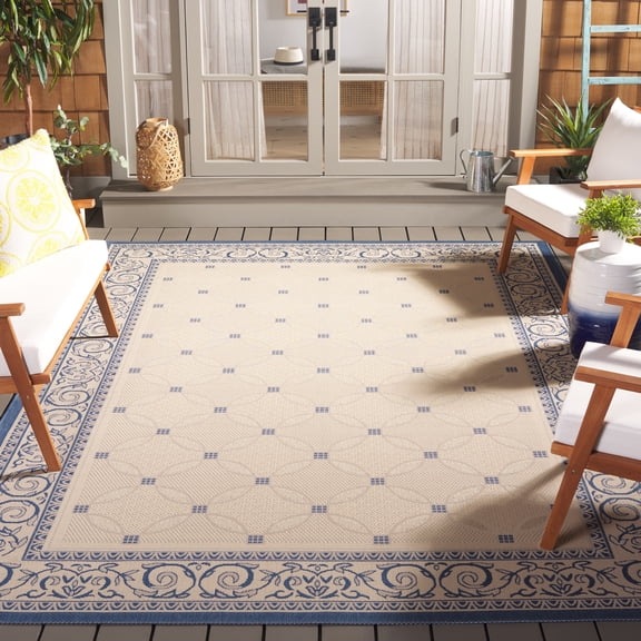 Safavieh Courtyard Gaus Oriental Indoor/Outdoor Area Rug, Natural/Blue, 7'10" x 7'10" Square