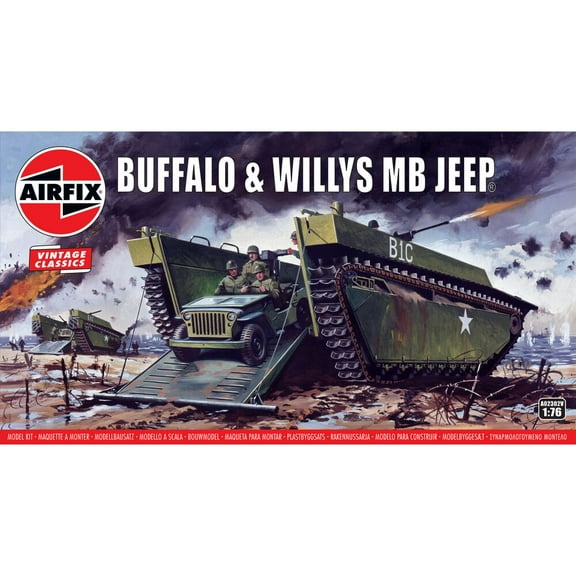 Airfix A02302V Buffalo & Willys MB Jeep 1:76 Scale Plastic Model Building Kit