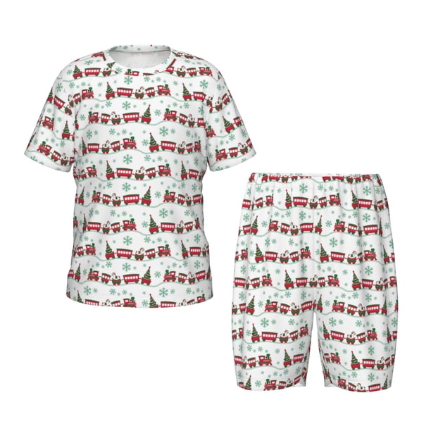 Balery Christmas Train Conjunto de Pijama Infantil de Manga Corta con Estampado – Ropa de Dormir de Algodón Suave-X-Large