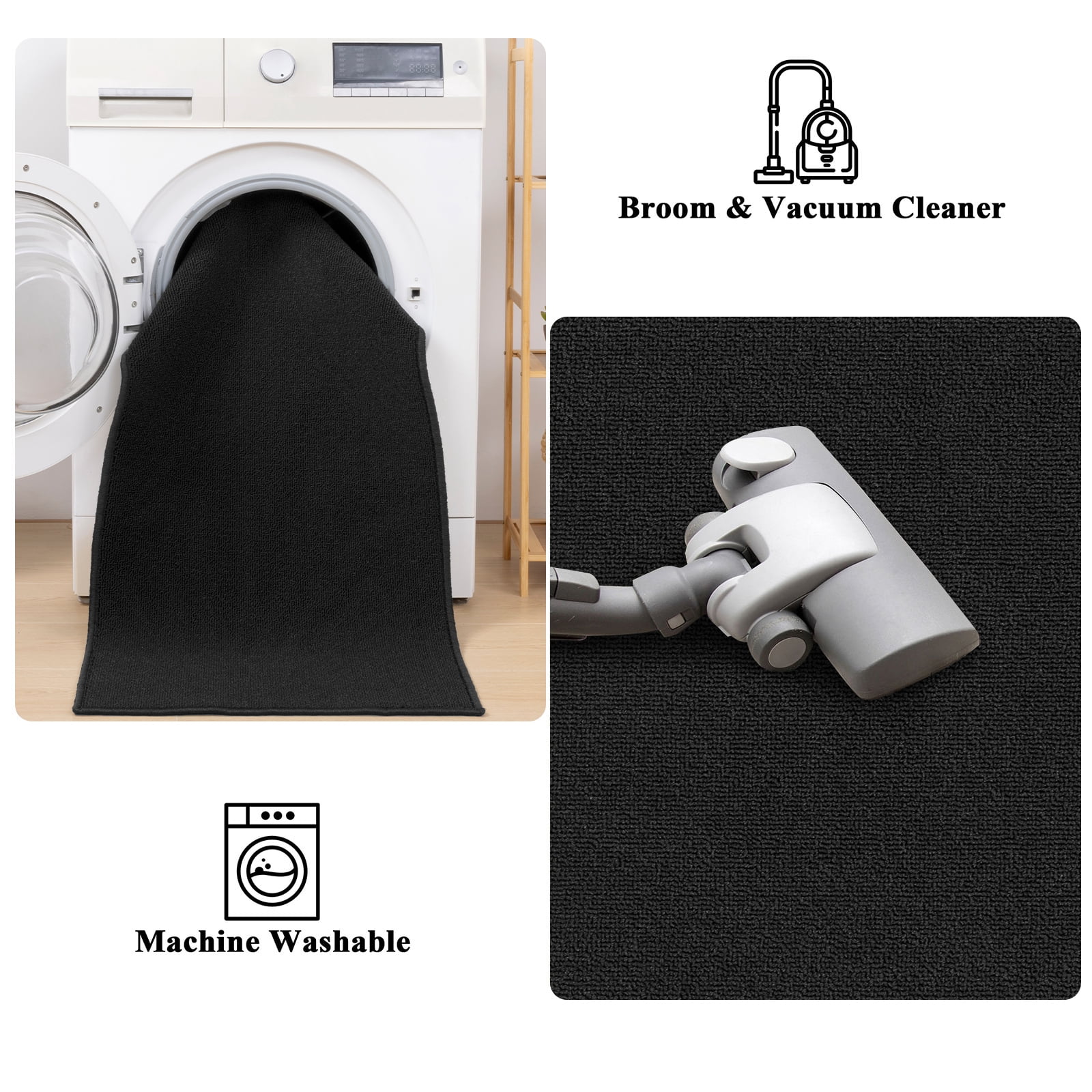 MeyJey 2'x8' Runner Rug Non Slip Washable Hallway Rug for Kitchen/Laundry Room, Black