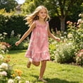 thumbnail image 2 of Gunia Teen Girls Nightgowns Pjs For Girls Summer Floral Printed Tiered Ruffle Spaghetti Strap Soft Cute Casual A Line Boho Dress For Party Birthday Night Gowns Sleepwear Orange 11-12 Years, 2 of 6