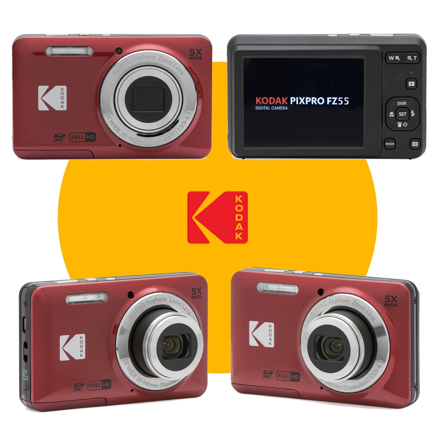 Kodak PIXPRO FZ55 Red, 16MP Digital Camera, 5x Optical Zoom, 28mm