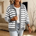 thumbnail image 7 of Fengqque Lady's Winter Long-sleeved Button-down Knitted Cardigan With Striped Sweater Coat, 7 of 7