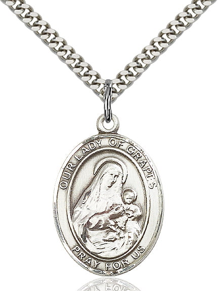 Bonyak Jewelry Our Lady of Grapes Hand-Crafted Oval Medal Pendant in Sterling Silver 