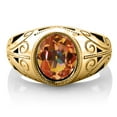 thumbnail image 3 of Gem Stone King Men's 18K Yellow Gold Plated Silver Oval Ecstasy Mystic Topaz Ring (5.00 Cttw, Gemstone Birthstone, Available in Size 7, 8, 9, 10, 11, 12, 13), 3 of 5