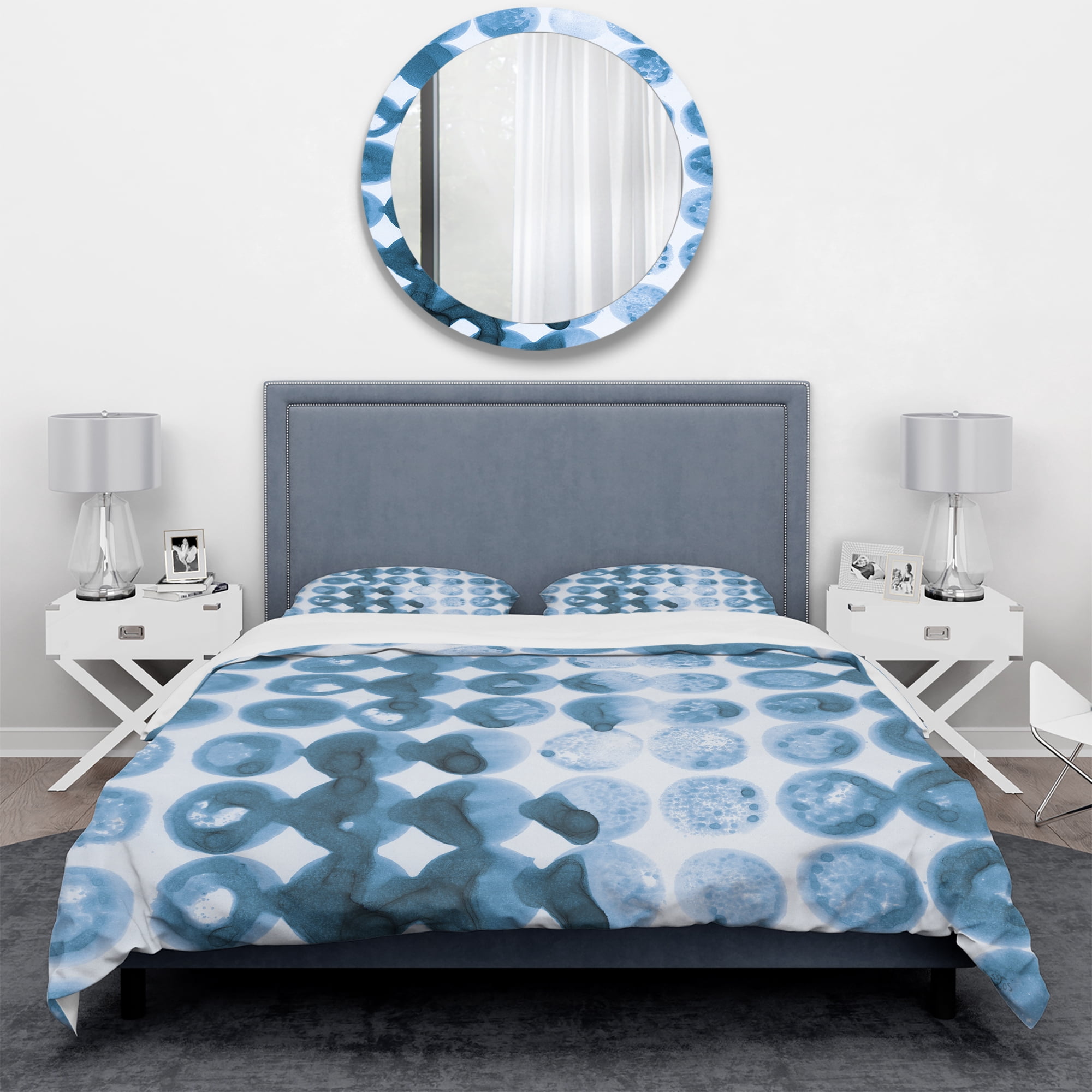 Designart 'Indigo watercolor geometrical VII' Geometric Duvet Cover Set