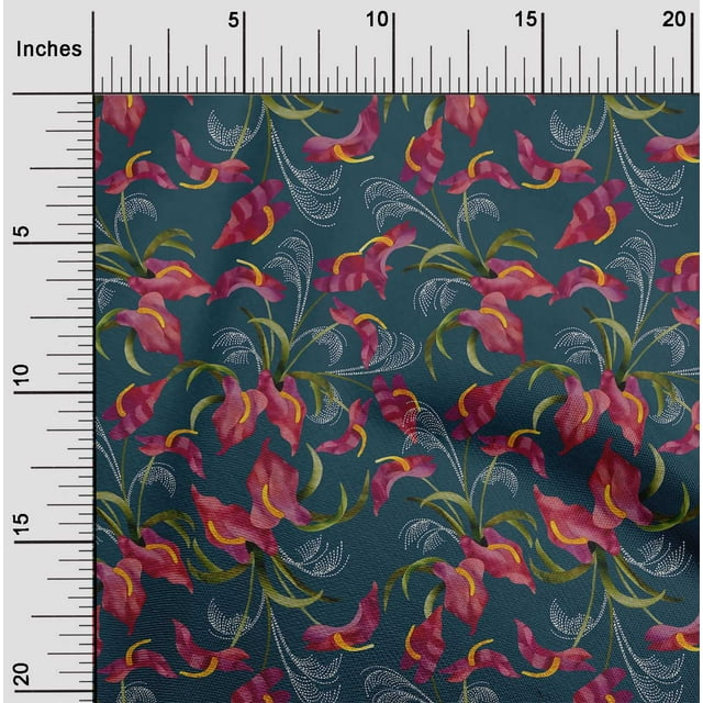 oneOone Silk Tabby Fabric Laceleaf Leaves Sashiko Printed Craft Fabric BTY 42 Inch Wide